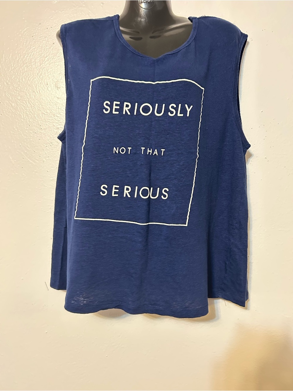 Forever 21 Navy Blue Graphic Tank with White Boxed Text